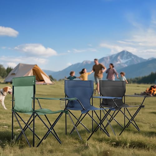 4 Pack Folding Camping Chairs for Adults, Foldable Portable Beach Chairs with Carry Bag & Cup Holder, Compact Design for C...