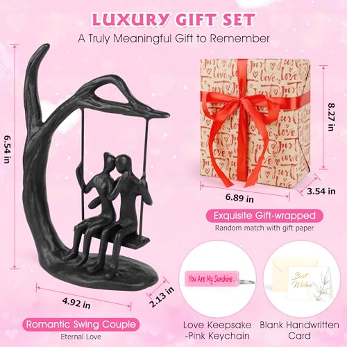 Kresecioo Anniversary Wedding Gifts for Couple/Her - Romantic Couple Statue in Love, Black Metal Figurine Sweet Loving Tog...