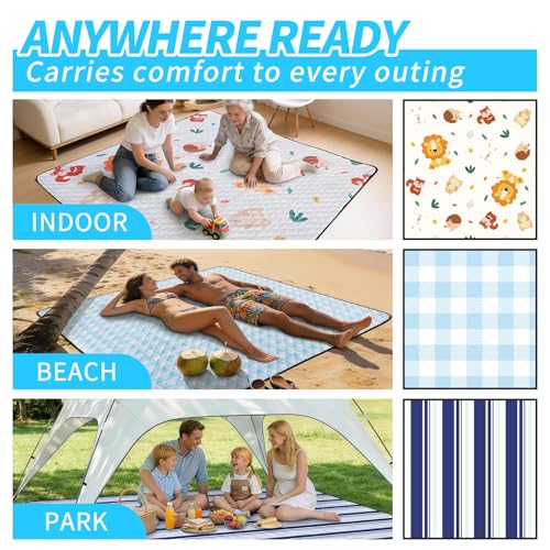 sapsisel Picnic Blankets, Waterproof Picnic Blanket for 6-8 Adults, 80''x80'' Extra Large Beach Blanket, Picnic Mat for Ca...