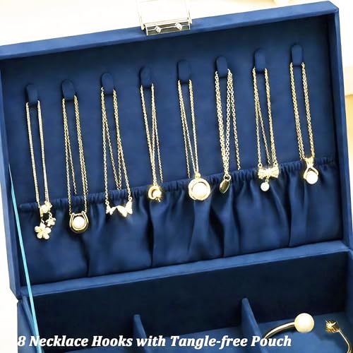 QBestry 3-Layer Jewelry Box for Women with Lock and Key & Drawer, Large Jewelry Organizer with 8 Necklace Hooks & 56 Earri...