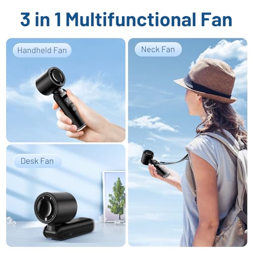 Lerat Portable Handheld Turbo Fan, 5 High-Speed Wind, Battery Operated, Up to 12H Runtime, 3 IN 1 Hand Fan with LED Displa...