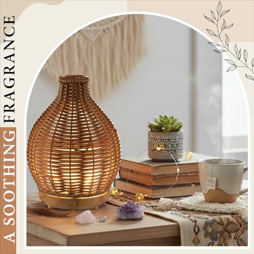 Copkim Essential Oil Diffuser Rattan Woven Boho Aroma Humidifier 80ml Ultrasonic Aromatherapy Diffuser with Timer and Wate...
