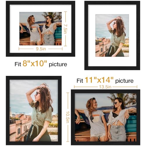 Vittanly 11x14 Picture Frame, Display Pictures 8x10 with Mat or 11x14 without Mat, Photo Frame for Wall Mounting, Black, 1...