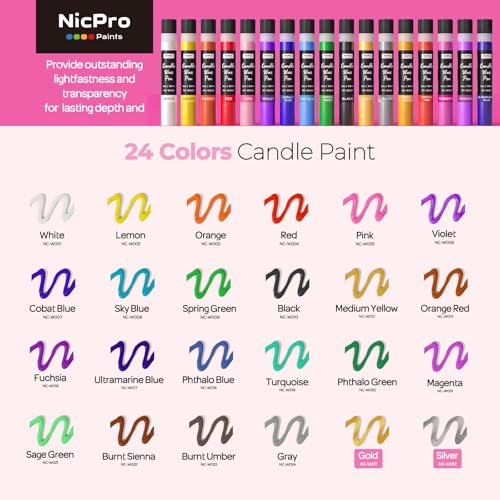 Nicpro Candle Wax Pen, 24 Colors 3D Candle Paint Include Glitter Silver Gold, Safe DIY Candle Making & Painting Kit, Dry F...
