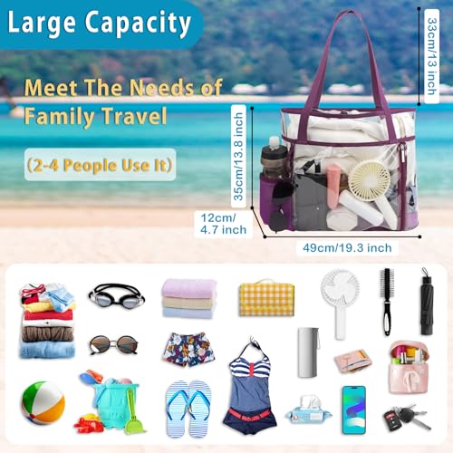 TINYAT Beach Tote Bag for Women Large Capacity - Waterproof Sandproof 6 Pockets with Zipper Gym Travel Shopping Handbag