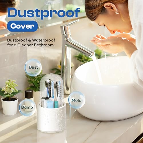 Toothbrush Holder with Cover, Dustproof Toothbrush Holder for Bathroom Sink, Vanity and Bathroom Storage Organizer, Rotati...