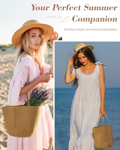 Straw Bag, Beach Bag Straw Beach Bags for Women Foldable Packable Beach Tote Lightweight Large Shoulder Handbags
