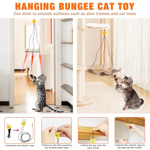 JXFUKAL Interactive cat Toy, Automatic Cat Wand Toy with Stable Wooden Base, 2 PCS Detachable Cat Teaser, 5PCS Refills Rep...