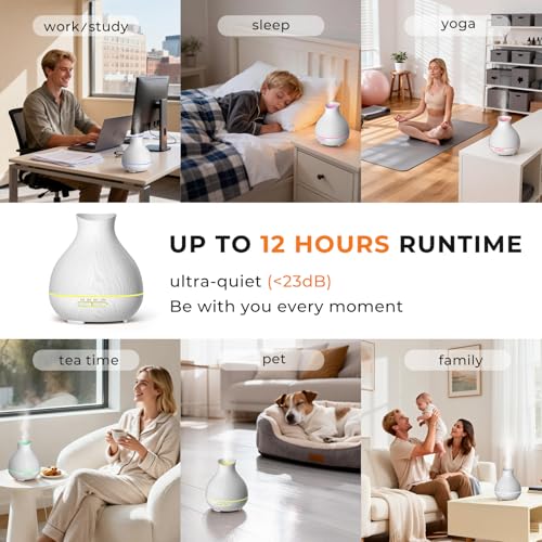 BZseed Aromatherapy Essential Oil Diffuser 550ml 12 Hours White Wood Grain Aroma Diffuser with Timer for Large Room, Home,...