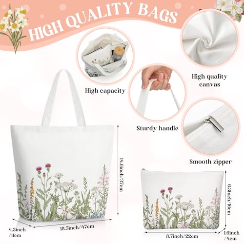 FoldTier 3 Pcs Plant Lover Gift for Mother's Day, Spring Aesthetic Gift for Women, Floral Canvas Tote Bag, 16 oz Coffee Cu...