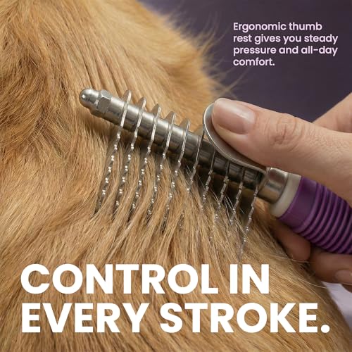 Poodle Dematting Fur Rake Comb Brush for Dogs and Cats - Long 2.5" Steel Safety Blades Metal Comb for Detangling Matted or...