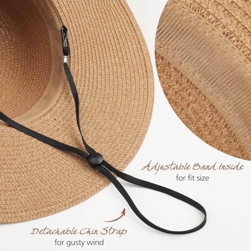 Trifabricy Beach Sun Straw Hats for Women, Wide Brim Womens Sun Hat UPF UV Protection, Foldable Packable Summer Hats Roll Up