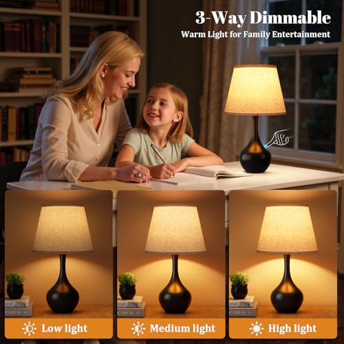 Seealle 16.1" Touch Table Lamps for Nightstand, 3-Way Dimmable Small Bedroom Lamps for Night Stands, Black Bedside Lamps f...