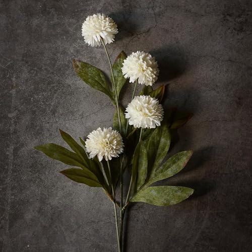 VIERENA 6 Pcs Faux Silk Pompon Mum Artificial Flowers for Vase -27", Bulk Fake Chrysanth Branches with Stems for DIY Bouqu...