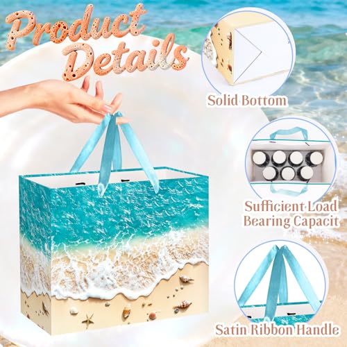 TagreSpike Beach Gift Bag with Tissue Paper and Card Summer Beach Goodie Candy Bags Seashell Blue Ocean Wave Summer Pool P...