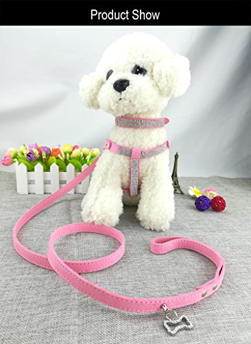 Newtensina Dog Collar & Harness & Lead Sets Fashion Dog Collar Diamante with Harness & Leashes Comfortable Soft Collar Har...