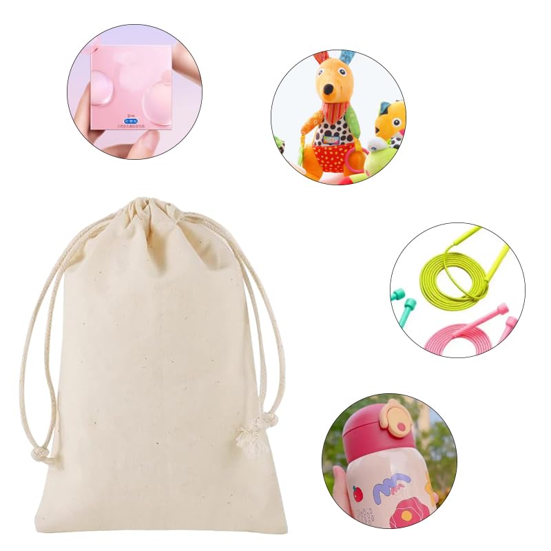 gobyhumm 50 Pieces Pure Cotton Drawstring Bags Muslin Bags Sachet Bag for Home Supplies （2.8 * 3.5"）