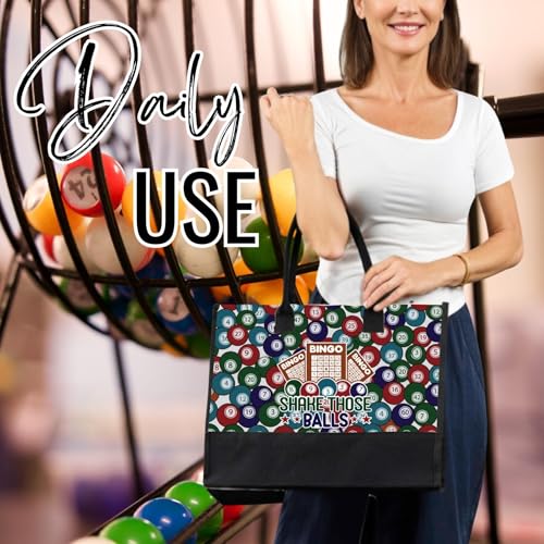 InnoBeta Bingo Gifts for Women, Bingo Accessories for Women, Canvas Tote Bag with Top Zipper Closure and Shoulder Strap