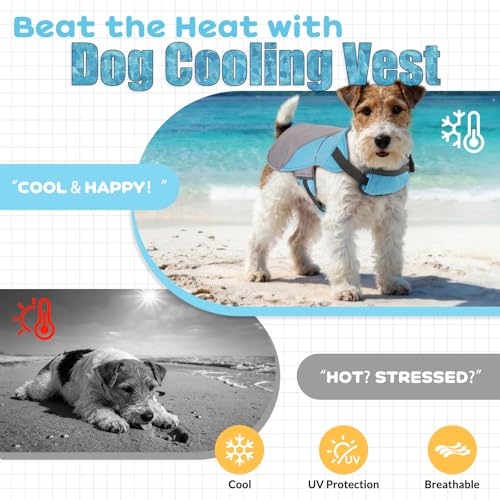 DENTRUN Dog Cooling Vest with Dual Absorbent Core, Adjustable Sun Protective Vest for Hot Weather, Doggie Ice Jacket Hikin...