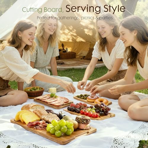 Astercook Deep-Carbonized Bamboo Cutting Boards for Kitchen with Wood Storage Stand, Reversible Charcuterie & Chopping Boa...