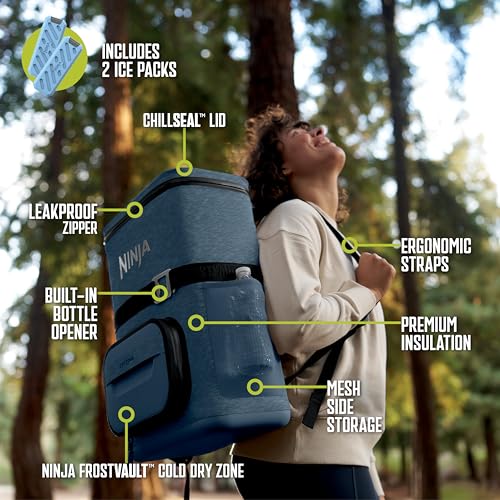Ninja Backpack Cooler | FrostVault Go 24 Can Soft Cooler | Leakproof Zipper with Built in Can Opener, 2 Ice Packs & Dry St...