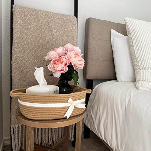 CHICVITA Small Woven Rope Gift Basket, Baby Nursery Storage Baskets for Towels, Snacks, Toys, Diapers, Rectangle Shelf Bas...