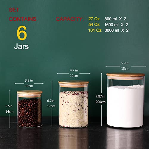 Tzerotone Glass flour Jars with Airtight Lids, 6 Pack Sugar and Flour Salt Containers Set, Extra Large Glass Rice Jar with...