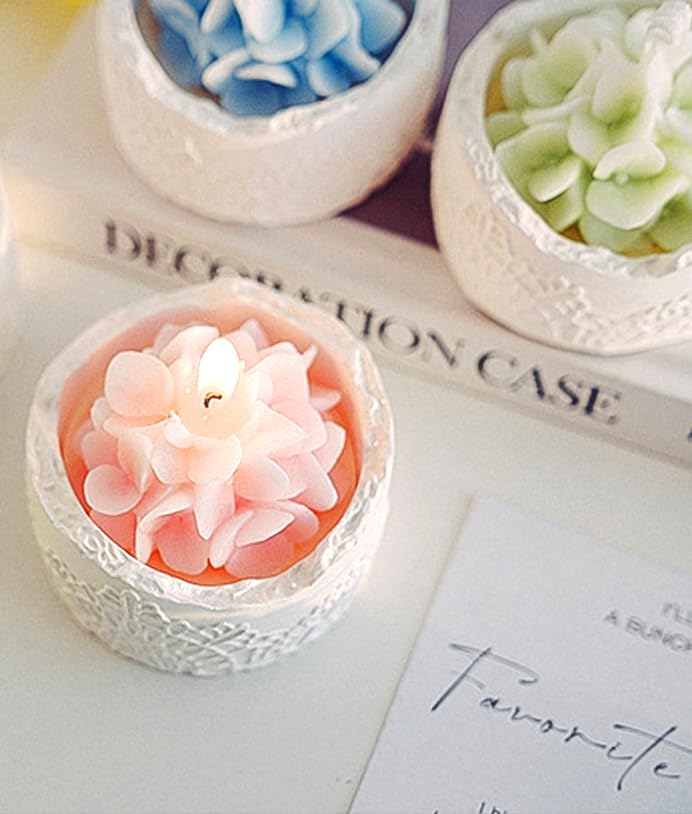 Pink Hydrangea Flower Scented Candle - Decorative Lace Cup Candle, Romantic Floral Candle Gift, Home Fragrance Decor, Moth...