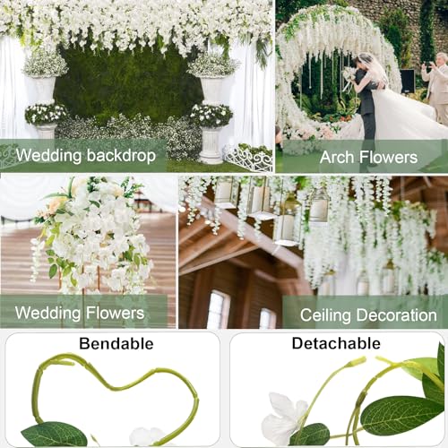 ZINHO 60 Branches Wisteria Hanging Flowers, Artificial White Wisteria Flowers Garland for Wedding Arch Ceremony Party Gard...