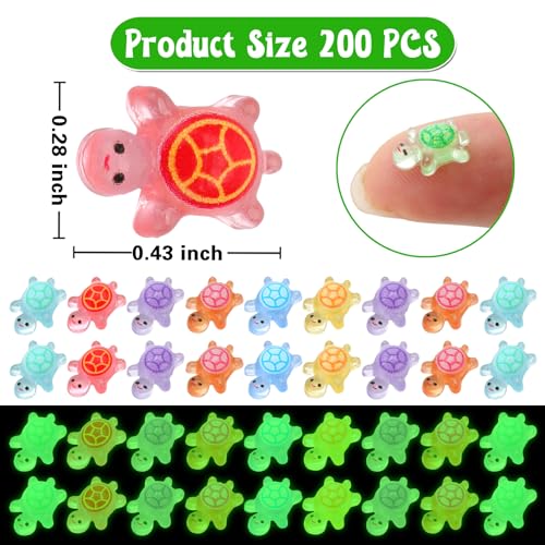 200 Pcs Mini Resin Turtles Glow in the Dark, Tiny Sea Turtle Animals to Hide Small Luminous Figures Miniature Plastic Ocea...