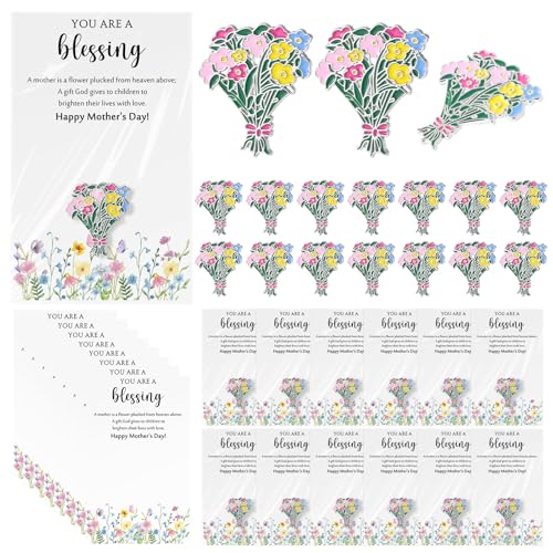 Liliaafar Flower Bouquet Enamel Pins Bulk, Mother's Day Gifts for Mom, Rose Bouquet Brooches with Appreciation Cards, Insp...