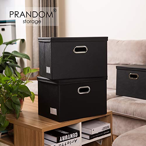 PRANDOM Large Collapsible Storage Bin with Lid [1-Pack] Leather Fabric Foldable Storage Box Organizer Containes Basket Cub...