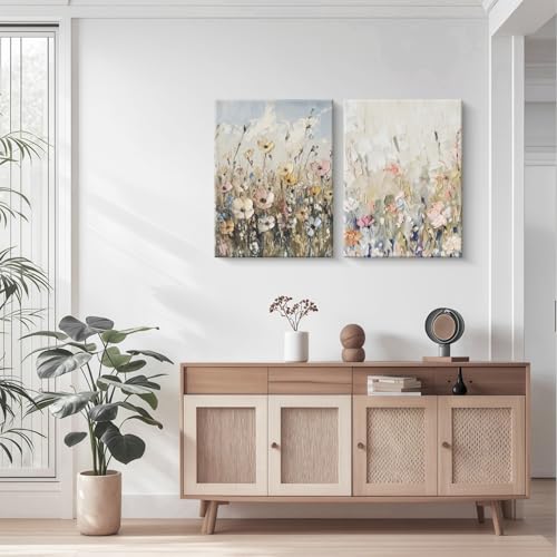 Framed Plants Wildflowers Canvas Wall Art Vintage Floral Painting Poster Pictures Gallery-Quality Prints Living Room Bedro...