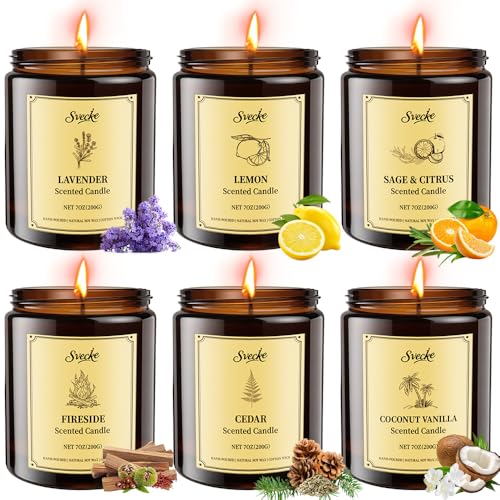 SVECKE 6 Pack 42oz Fall Scented Candles, Soy Wax Candles for Home, Aromatherapy Candle Gift Set for Women Men, Long Lastin...