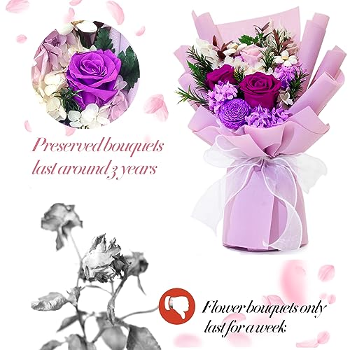 QOEAZY Flowers for Delivery, Preserved Flowers Bouquet with Gift Box, Rose Gifts for Women Mom Grandma