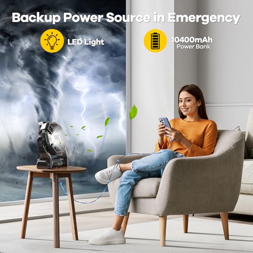 DOWILLDO 15000mAh Portable Battery Powered Camping Fan - with LED Light, Quiet Battery Operated, Camping Gear for Travel, ...