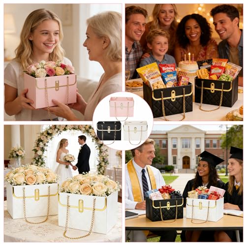 6 PCS Flower Paper Gift Box, Bouquet Storage Bucket Florist Handbag with Metal Chain Flower Bouquet Box Gift Wrap Bags Flo...