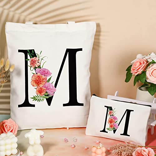 Sanuurfky Letter Initial Canvas Tote Bag Personalized Present Bag Gift for Mother's Day Bridesmaids Bride Birthday Wedding