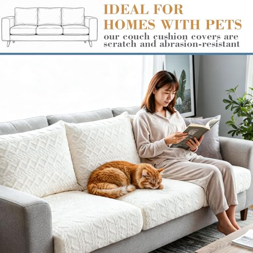 Gilprop 3 Pcs Couch Cushion Covers for Sofa Stretch Jacquard Cable Knit Seat Cover Washable Sofa Slip Covers with Elastic ...