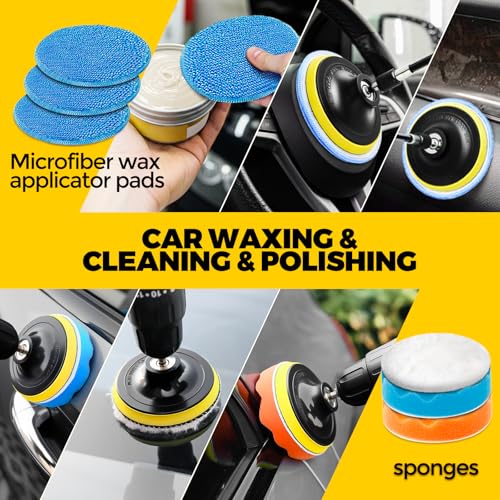 Holikme 22Pack Drill Brush Attachments Set,Scrub Pads & Sponge, Buffing Pads,Power Scrubber Brush,Car Polishing Pad Kit,Wa...