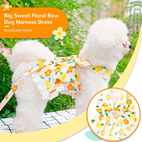 ABRRLO Dog Harness Dress Leash Set for Small Dog Summer Clothes Girl Female Puppy Cats Outfits Cute Floral Bowknot Princes...