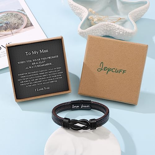 𝗞𝗻𝗼𝘁 𝗕𝗿𝗮𝗰𝗲𝗹𝗲𝘁 𝗚𝗶𝗳𝘁𝘀 𝗳𝗼𝗿 𝗠𝗲𝗻 Brown Braided Leather Stainless Steel Infinity Bracelets Lettering Love...