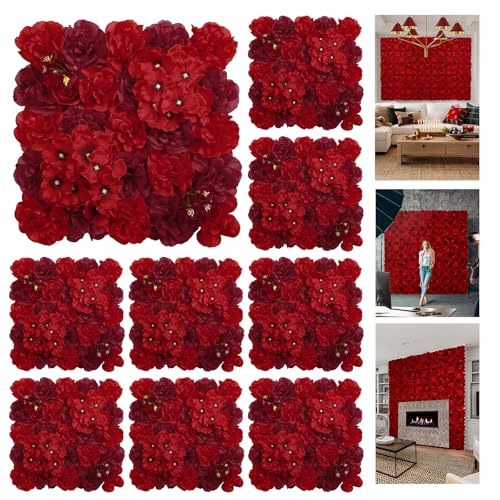 QinmiGarden Flower Wall Backdrop 9pcs 16.5x16.5 Inch Flower Wall Decor Artificial Floral Wall Panel Ideal for Wedding Cele...