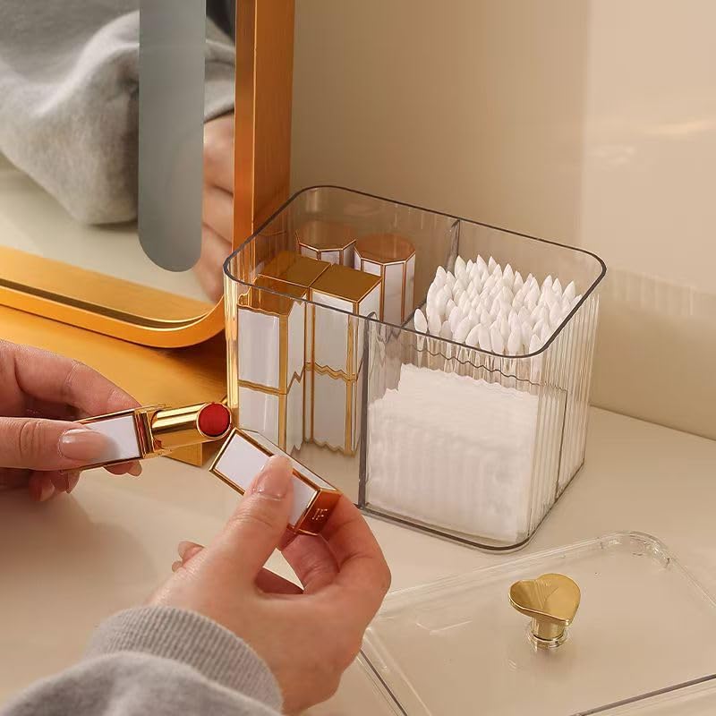 DUDUYA Qtips Holder Bathroom Container, 3-Section Bathroom Organizer Dispenser ,3 Grids Cotton Ball/Swab/Pad Holder ,Jar O...