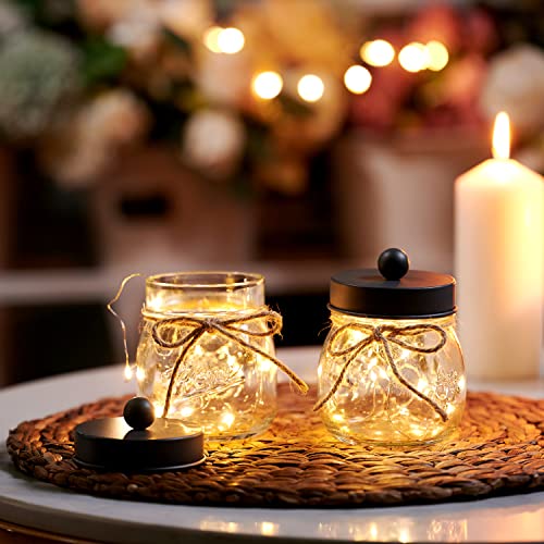 SheeChung 3 Pack Qtip Holder, Cotton Swab Holders, Apothecary Jars with Lids, Bathroom Jars, Black Bathroom Accessories fo...
