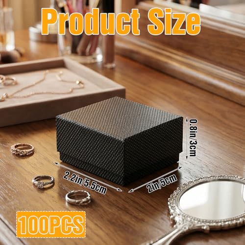 100pcs Jewelry Ring Gift Box 2''x 2''x1''Cardboard Earring Ring Boxes Small Black Gift Box with Velvet &Sponge Liner Jewel...