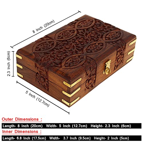 Ajuny Handcarved Treasure Chest Wooden Decorative Jewelry Storage Box Eye Floral Design Multipupose Small Memory Keepsake ...