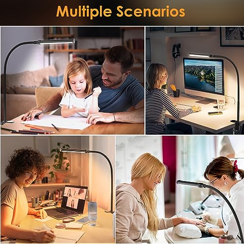 ShineTech LED Desk Lamp with Clamp, Clip On Desk Lamp for Home Office, 3 Color Modes & Stepless Dimming, Flexible Goosenec...