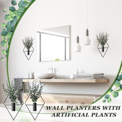 Jexine 4 Pcs Hanging Planters with Artificial Eucalyptus Metal Hanging Vase Indoor Plants Holder Modern Geometric Boho Bat...