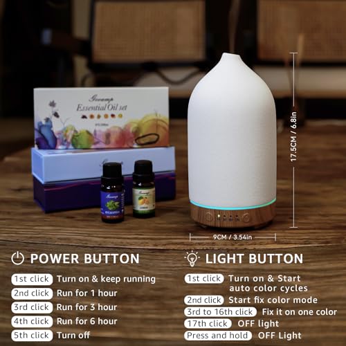 Gooamp 200ML Ceramic Essential Oil Diffuser - Ultrasonic Aromatherapy & Humidifier with 7-Color LED Lights, Auto Shut-Off,...